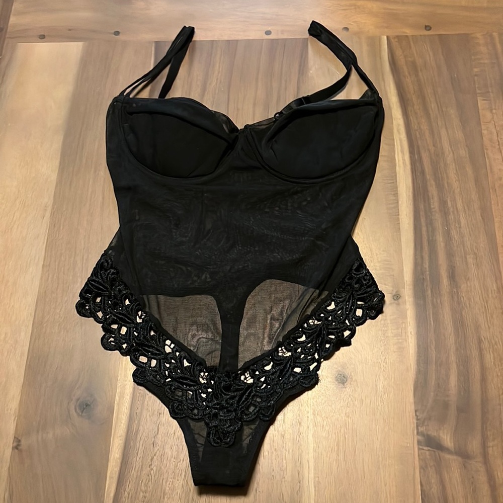 Sheer and lace embroidered trim , slimming and cute!